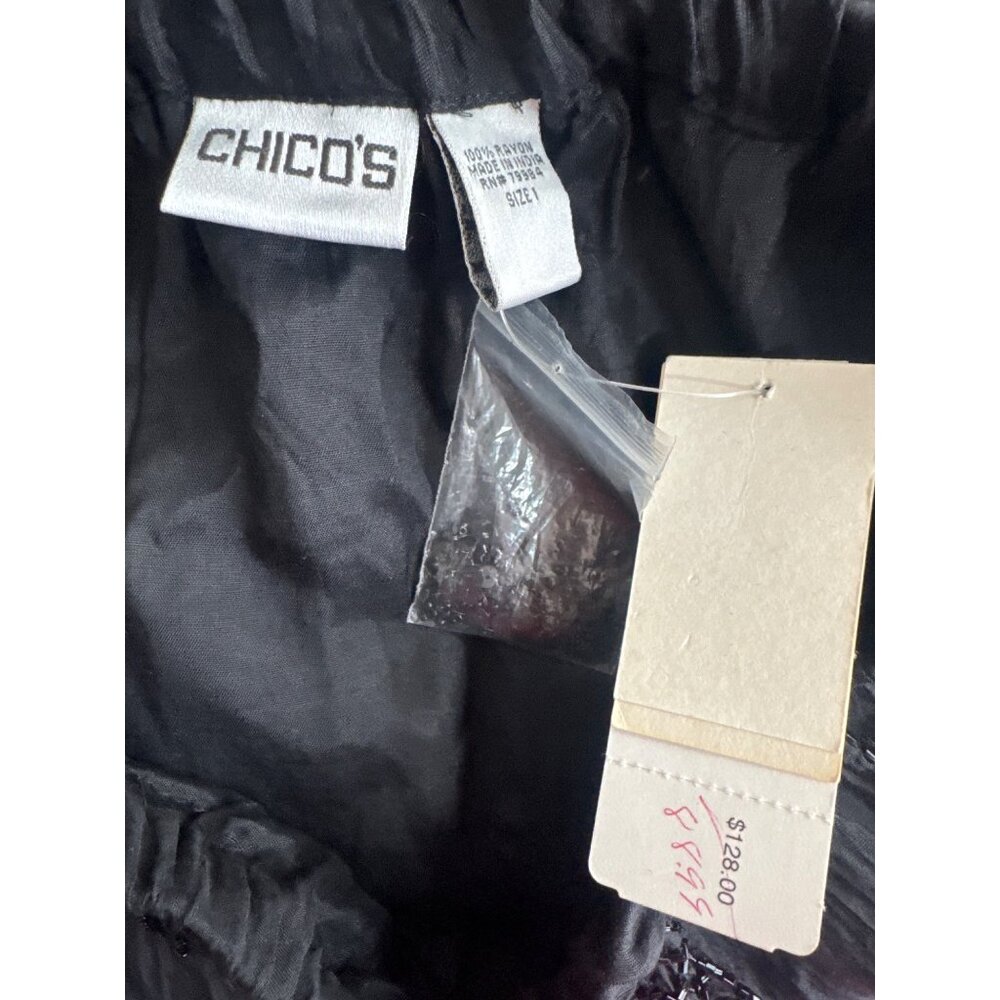 Chicos 1 womens Black Midi Skirt  Beaded  Elastic Waist Crinkle size medium new - Picture 4 of 5